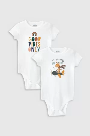 Good Vibes Baskılı 2'li Bebek Çıtçıtlı Body Set Badi Zıbın Tulum ikili 5368-5369