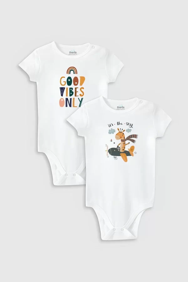 Good Vibes Baskılı 2'li Bebek Çıtçıtlı Body Set Badi Zıbın Tulum ikili 5368-5369