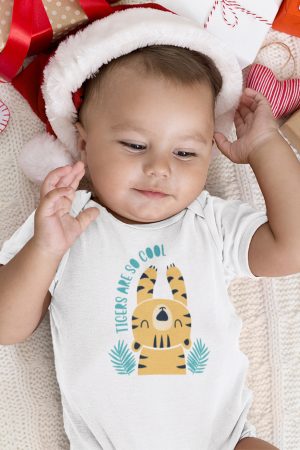 Tiger Kaplan Baskılı Kısa Kollu Bebek Çıtçıtlı Body Badi Zıbın Tulum 5381