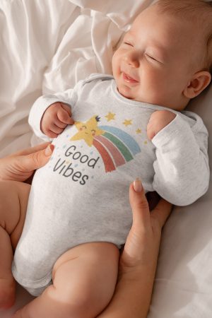 Good Vibes Baskılı Uzun Kollu Bebek Çıtçıtlı Body Badi Zıbın Tulum 5387-U
