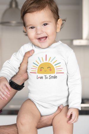 Love To Smile Baskılı Uzun Kollu Bebek Çıtçıtlı Body Badi Zıbın Tulum 5388-U