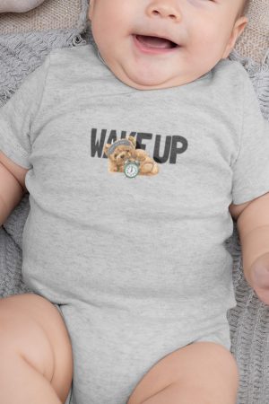 Teddy Bear Baskılı Kısa Kollu Melanj Gri Bebek Body Badi Çıtçıtlı Zıbın 5394-G
