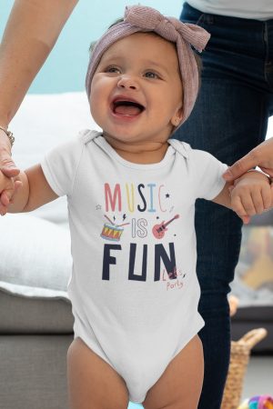 Music is Fun Baskılı Kısa Kollu Bebek Çıtçıtlı Body Badi Zıbın Tulum 5397
