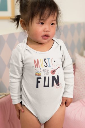Music is Fun Baskılı Uzun Kollu Bebek Çıtçıtlı Body Badi Zıbın Tulum 5397-U