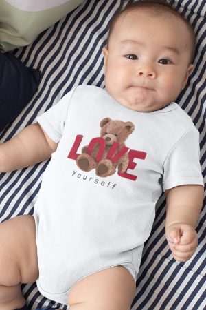 Teddy Bear Love Baskılı Kısa Kollu Çıtçıtlı Bebek Body Badi Zıbın Tulum 5408
