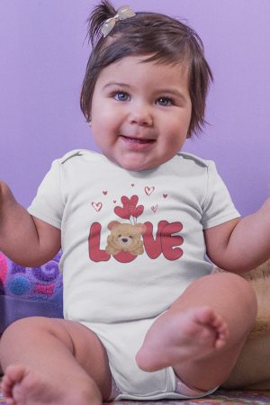 Teddy Bear Love Baskılı Kısa Kollu Çıtçıtlı Bebek Body Badi Zıbın Tulum 5410