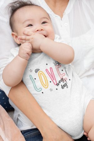 Love Baskılı Kısa Kollu Bebek Çıtçıtlı Body Badi Zıbın Tulum 5420