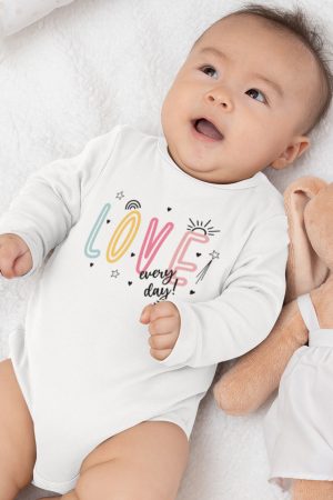 Love Baskılı Uzun Kollu Bebek Çıtçıtlı Body Badi Zıbın Tulum 5420-U