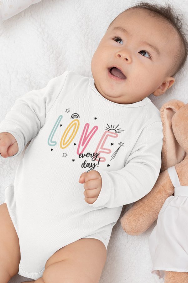 Love Baskılı Uzun Kollu Bebek Çıtçıtlı Body Badi Zıbın Tulum 5420-U