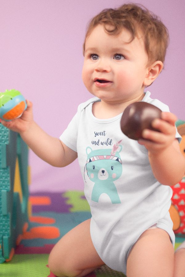 Sevimli Ayı Baskılı Kısa Kollu Bebek Çıtçıtlı Body Badi Zıbın Tulum 5423