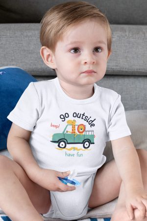 Go Outside Araba Baskılı Kısa Kollu Bebek Çıtçıtlı Body Badi Zıbın Tulum 5425