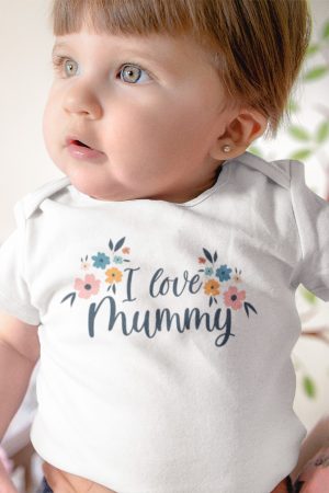 I Love Mummy Anne Baskılı Kısa Kollu Bebek Çıtçıtlı Body Badi Zıbın Tulum 5434
