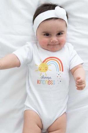 Gökkuşağı Kindness Baskılı Kısa Kollu Bebek Çıtçıtlı Body Badi Zıbın Tulum 5443