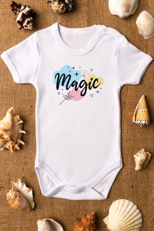 Magic Baskılı Kısa Kollu Bebek Çıtçıtlı Body Badi Zıbın Tulum 5445