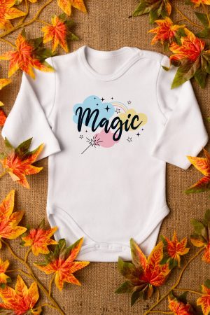 Magic Baskılı Uzun Kollu Bebek Çıtçıtlı Body Badi Zıbın Tulum 5445-U