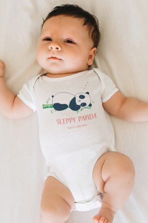 Sleppy Panda Baskılı Kısa Kollu Çıtçıtlı Bebek Body Badi Zıbın Tulum 5470