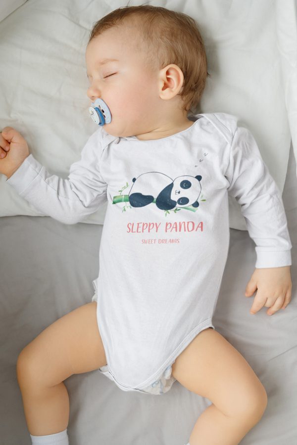 Sleppy Panda Baskılı Uzun Kollu Çıtçıtlı Bebek Body Badi Zıbın Tulum 5470-U