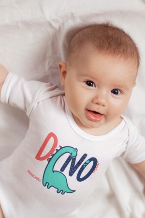 Dinazor Baskılı Kısa Kollu Çıtçıtlı Bebek Body Badi Zıbın Tulum 5471