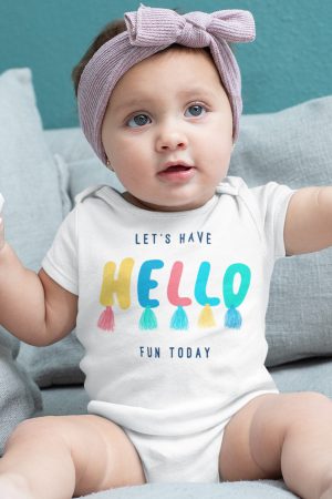 Hello Baskılı Kısa Kollu Çıtçıtlı Bebek Body Badi Zıbın Tulum 5482