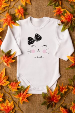 Cat Kedi Baskılı Uzun Kollu Çıtçıtlı Bebek Body Badi Zıbın Tulum 5488-U