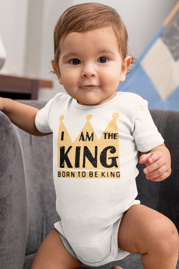 King Kral Taç Baskılı Kısa Kollu Çıtçıtlı Bebek Body Badi Zıbın Tulum 5489