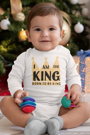King Kral Taç Baskılı Uzun Kollu Çıtçıtlı Bebek Body Badi Zıbın Tulum 5489-U