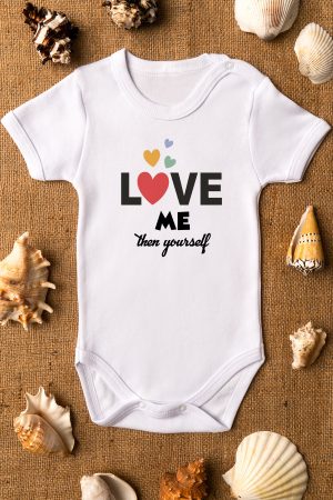 Love Me Baskılı Kısa Kollu Çıtçıtlı Bebek Body Badi Zıbın Tulum 5500