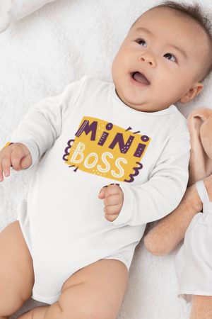 Mini Boss Baskılı Uzun Kollu Çıtçıtlı Bebek Body Badi Zıbın Tulum 5502-U