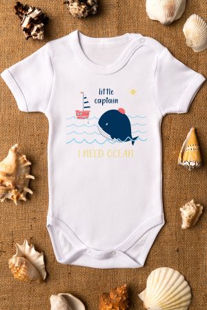 Little Captain Kaptan Baskılı Çıtçıtlı Bebek Body Badi Zıbın Tulum 5504