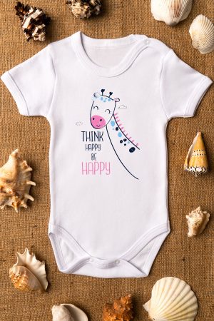 Think Happy Zürafa Baskılı Kısa Kollu Çıtçıtlı Bebek Body Badi Zıbın Tulum 5511