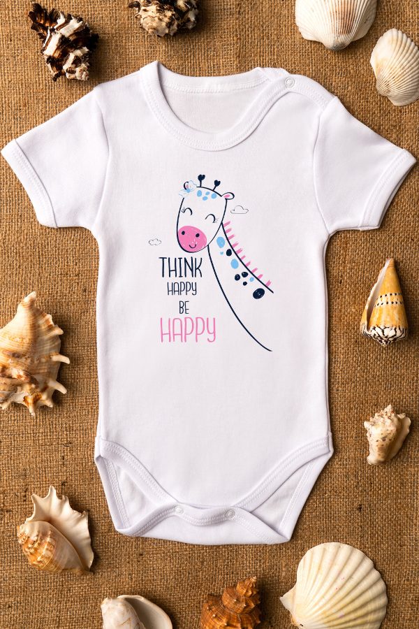 Think Happy Zürafa Baskılı Kısa Kollu Çıtçıtlı Bebek Body Badi Zıbın Tulum 5511