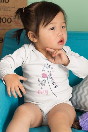 Think Happy Zürafa Baskılı Uzun Kollu Çıtçıtlı Bebek Body Badi Zıbın Tulum 5511-U