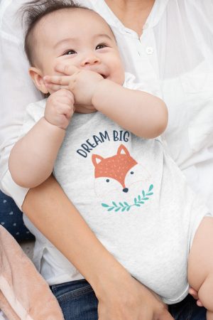 Dream Big Tilki Baskılı Kısa Kollu Çıtçıtlı Bebek Body Badi Zıbın Tulum 5532