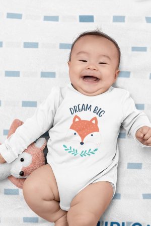 Dream Big Tilki Baskılı Uzun Kollu Çıtçıtlı Bebek Body Badi Zıbın Tulum 5532-U