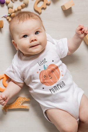 Little Pumpkin Baskılı Kısa Kollu Çıtçıtlı Bebek Body Badi Zıbın Tulum 5540