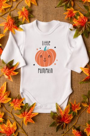 Little Pumpkin Baskılı Uzun Kollu Çıtçıtlı Bebek Body Badi Zıbın Tulum 5540-U