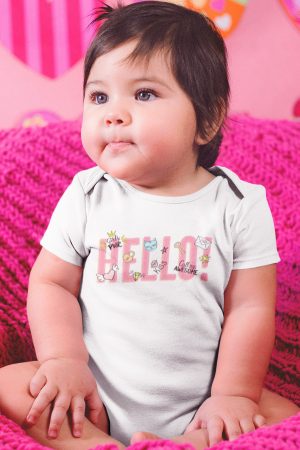 Hello Baskılı Kısa Kollu Çıtçıtlı Bebek Body Badi Zıbın Tulum 5541