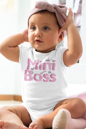 Mini Boss Patron Kısa Kollu Bebek Body Beyaz Bebek Badi Çıtçıtlı Zıbın 5544