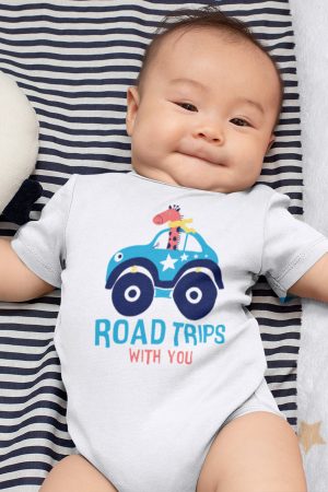 Road Trip Araba Baskılı Kısa Kollu Çıtçıtlı Bebek Body Badi Zıbın Tulum 5562