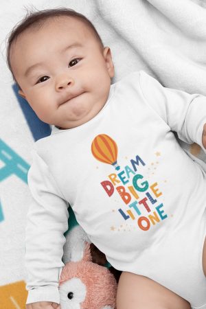Dream Big Little One Baskılı Uzun Kollu Çıtçıtlı Bebek Body Badi Zıbın Tulum 5563-U