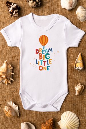 Dream Big Little One Baskılı Kısa Kollu Çıtçıtlı Bebek Body Badi Zıbın Tulum 5563