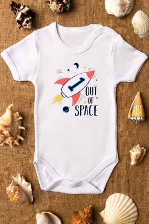 Out Of Space Uzay Baskılı Kısa Kollu Çıtçıtlı Bebek Body Badi Zıbın Tulum 5564