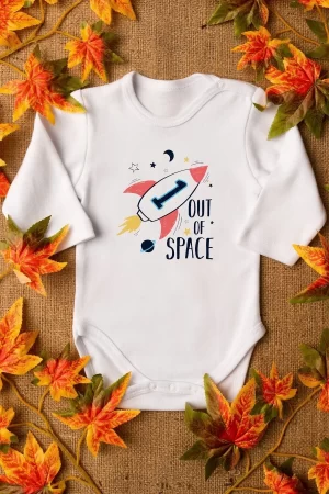 Out Of Space Uzay Baskılı Uzun Kollu Çıtçıtlı Bebek Body Badi Zıbın Tulum 5564-U
