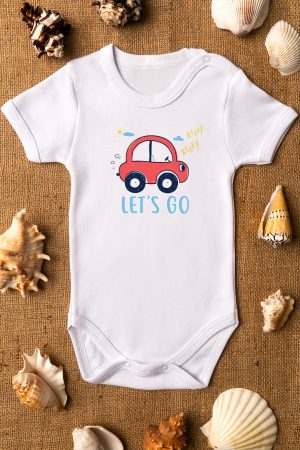 Let's Go Araba Baskılı Kısa Kollu Çıtçıtlı Bebek Body Badi Zıbın Tulum 5565