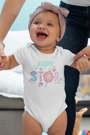 Super Star Baskılı Kısa Kollu Çıtçıtlı Bebek Body Badi Zıbın Tulum 5566