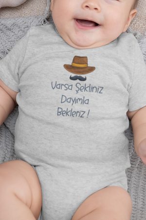 Dayımla Bekleriz Baskılı Bebek Body Çıtçıtlı Badi Zıbın Tulum 5569-YENI-G