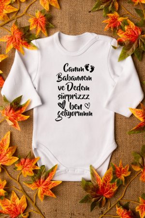 Babannem Ve Dedem Ben Geliyorum Uzun Kollu Çıtçıtlı Bebek Body Badi Zıbın 5576-U