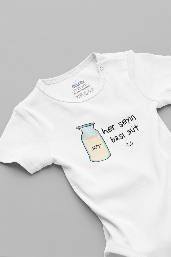 Herşeyin Başı Süt Baskılı Kısa Kollu Çıtçıtlı Bebek Body Badi Zıbın Tulum 5577