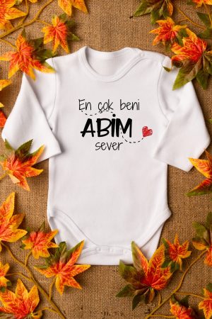 En Çok Beni Abim Sever Baskılı Çıtçıtlı Uzun Kollu Bebek Body Badi Zıbın Tulum 5578-U