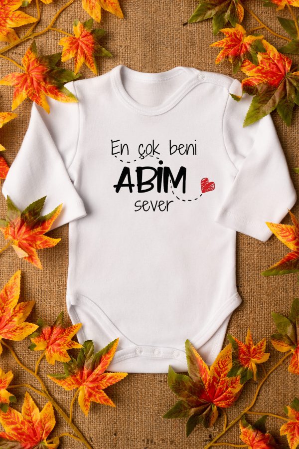 En Çok Beni Abim Sever Baskılı Çıtçıtlı Uzun Kollu Bebek Body Badi Zıbın Tulum 5578-U